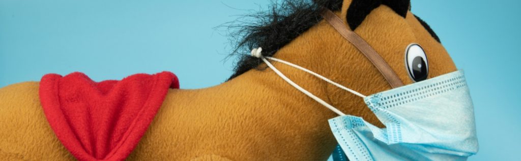 Toy horse wearing a facemask
